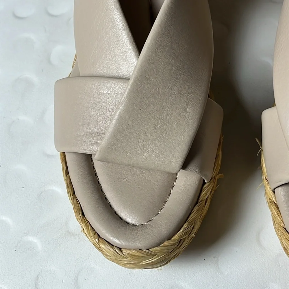 André Assous Opal Tan Leather Slip-On Strappy Wedge Sandals- US 11 / EU 41